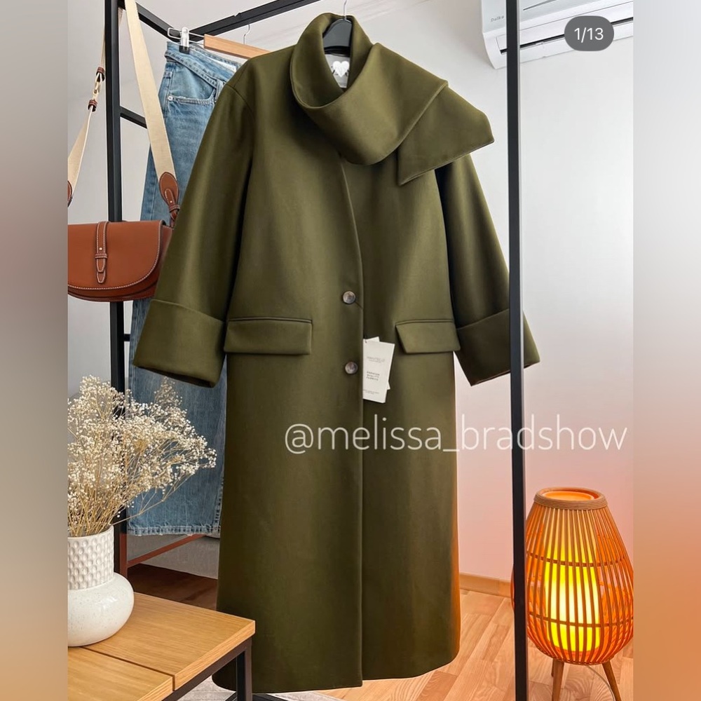 ZARA GREEN MANTECO WOOL SCARF COAT ZW COLLECTION